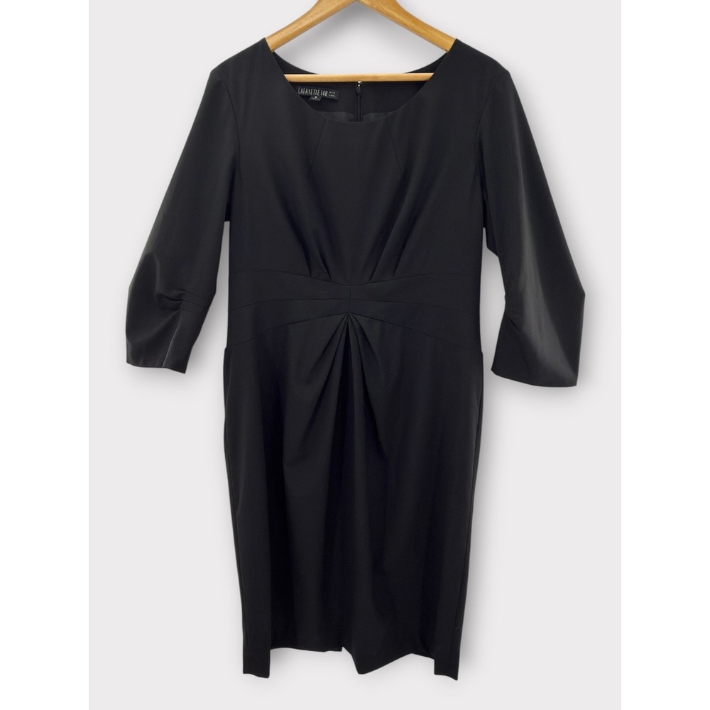 Lafayette 148 Black‎ Wool Blend Sheath Dress Size 10 Career Classic Quiet Luxury